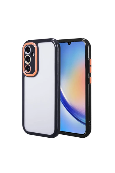 Roketcim Galaxy A34 Kılıf Kamera Korumalı Renkli Kenar ve Çerçeve Tasarımlı Zore Vitamin Kapak-Siyah - 1