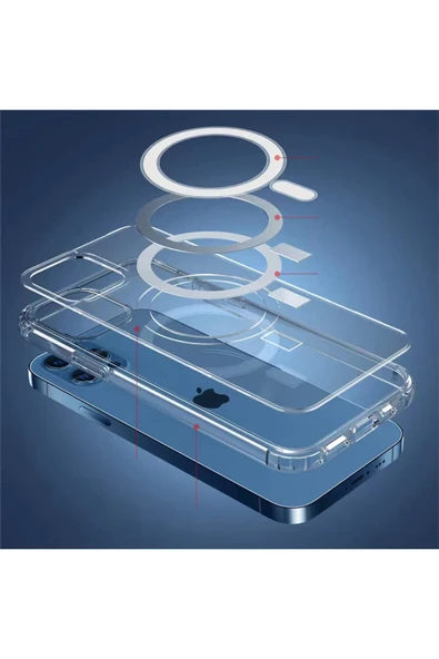 10LİNE AKSESUAR iPhone 12 Uyumlu Magsafe Şarj Özellikli Şeffaf Sert PC Zore Embos Kılıf-Renksiz - Resim 5