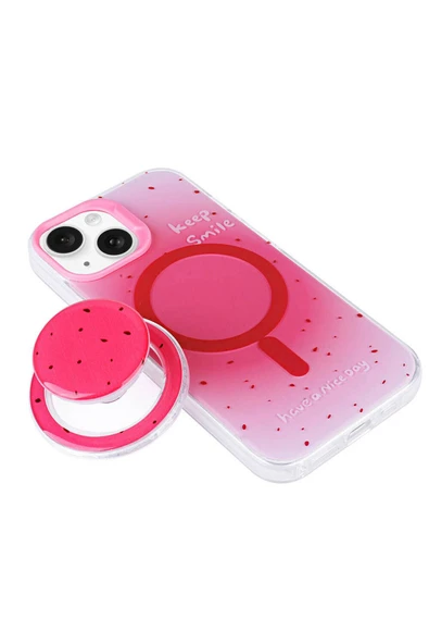 zore iPhone 15 Zore Magsafe Şarj Özellikli Tak-Çıkar Pop Soketli Zore Tiktok Kılıf-Pembe Koyu - 5
