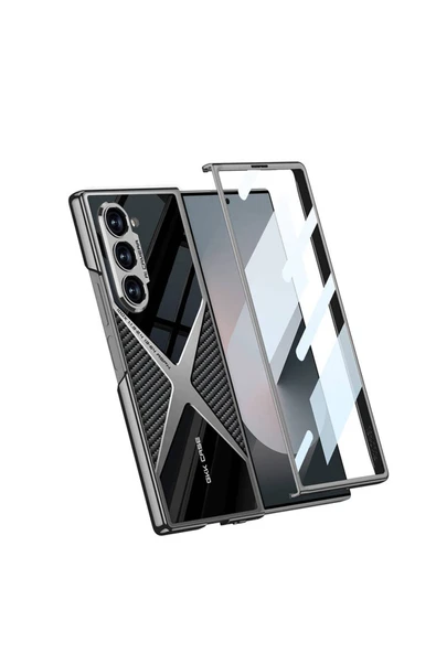 10LİNE AKSESUAR Galaxy Z Fold 6 Kılıf Ultra İnce Kamera Korumalı PC + Karbon Arka Yüzey Zore X-Pro Kapak-Siyah - 3