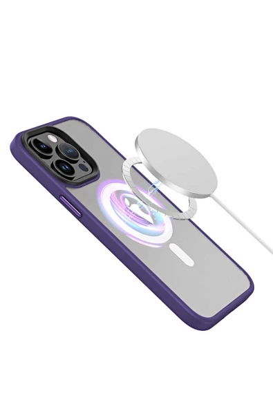 SAFA iPhone 13 Pro Uyumlu Wireless Şarj Özellikli Zore Hibrit Magsafe Kılıf-Koyu Yeşil - Resim 4