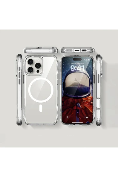 zore iPhone 16 Pro Uyumlu Kılıf Magsafe Şarj Özellikli AiHTTgli Şeffaf Zore İncek Kapak-Şeffaf - Resim 5