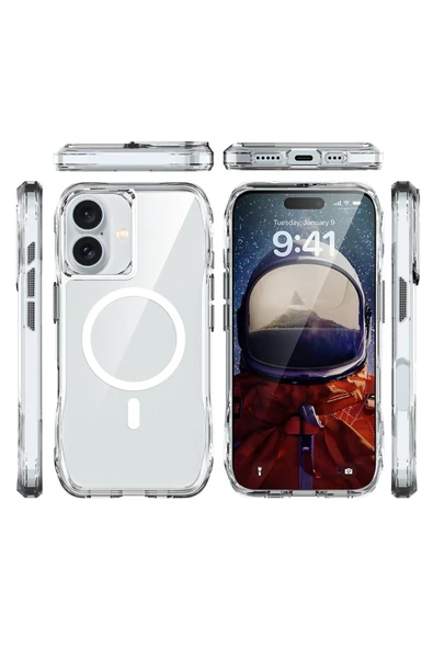 zore iPhone 16 uyumlu Kılıf Magsafe Şarj Özellikli AiHTTgli Şeffaf Zore İncek Kapak-Şeffaf - Resim 4
