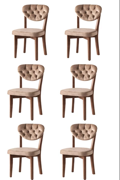 6 Adet Gala Sandalye Ceviz Ahşap Kapitoneli