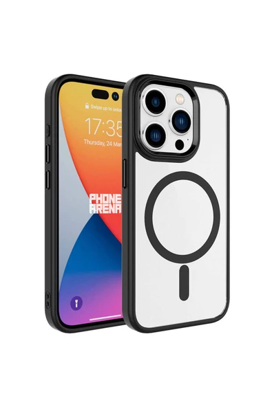 SAFA iPhone 15 Pro Max Uyumlu Wireless Şarj Özellikli Zore Krom Magsafe Silikon Kılıf-Siyah ürün görseli