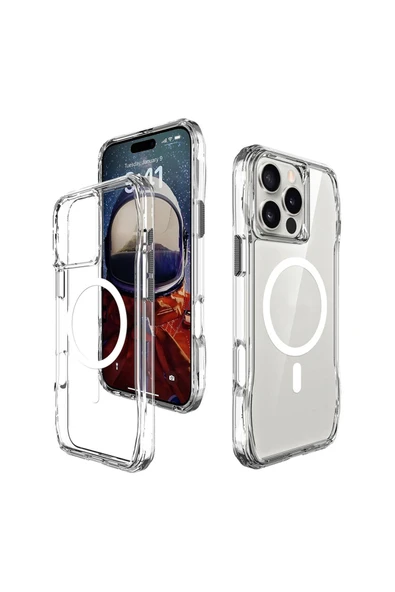 zore iPhone 16 Pro Uyumlu Kılıf Magsafe Şarj Özellikli AiHTTgli Şeffaf Zore İncek Kapak-Şeffaf - Resim 3