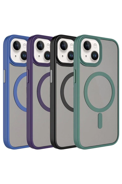 zore iPhone 15 Plus Uyumlu Mat Arka Yüzey Wireless Şarj Özellikli Zore Flet Magsafe Kılıf-Sarı - Resim 2