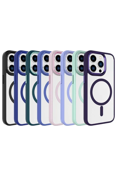 SAFA iPhone 15 Pro Max Uyumlu Wireless Şarj Özellikli Zore Krom Magsafe Silikon Kılıf-Siyah - Resim 2