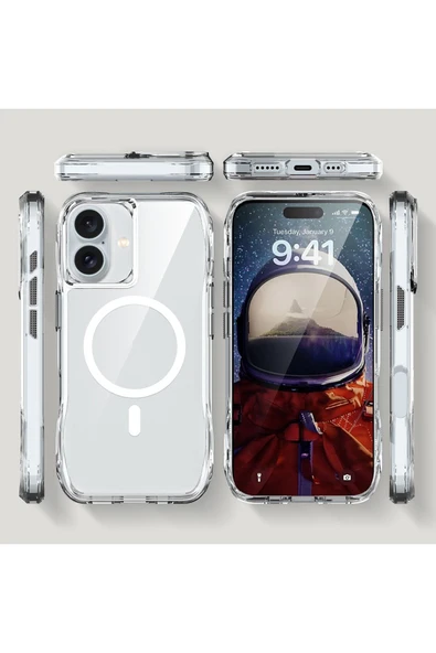 zore iPhone 16 uyumlu Kılıf Magsafe Şarj Özellikli AiHTTgli Şeffaf Zore İncek Kapak-Şeffaf - Resim 5