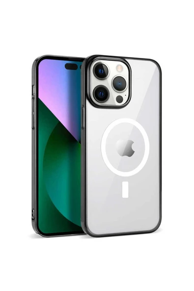 NÜANSTEK iPhone 14 Pro Uyumlu Zore Wireless Şarj Özellikli Pixel Magsafe Kılıf-Siyah ürün görseli