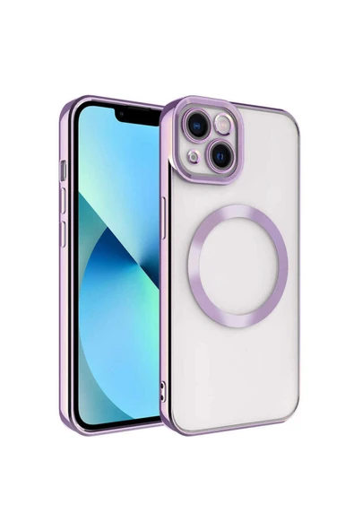 zore iPhone 14 Plus Uyumlu Magsafe Wireless Şarj Özellikli CSM Zore Setro Silikon-Lila ürün görseli