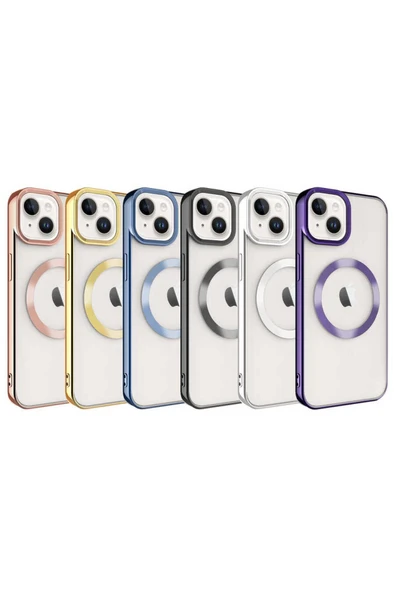 zore iPhone 14 Plus Uyumlu Magsafe Wireless Şarj Özellikli CSM Zore Setro Silikon-Lila - Resim 2