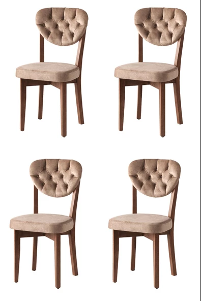 4 Adet Gala Sandalye Ceviz Ahşap Kapitoneli