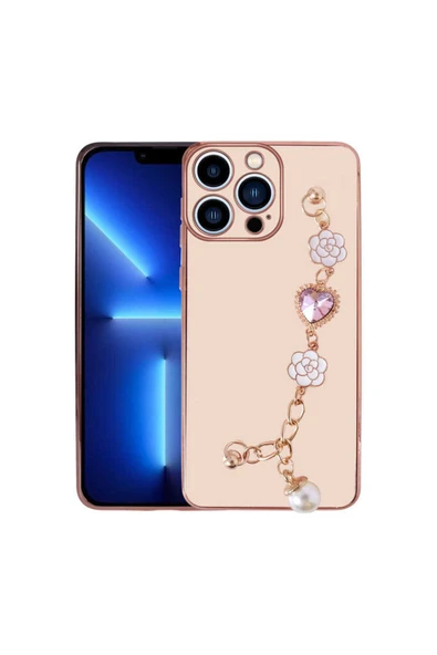 zore iPhone 13 Pro Max Uyumlu El Tutamaçlı Kamera Korumalı Zore Taka Silikon Kılıf-Pembe ürün görseli