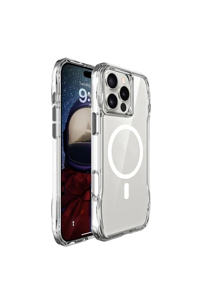 zore iPhone 16 Pro Uyumlu Kılıf Magsafe Şarj Özellikli AiHTTgli Şeffaf Zore İncek Kapak-Şeffaf - Resim 2