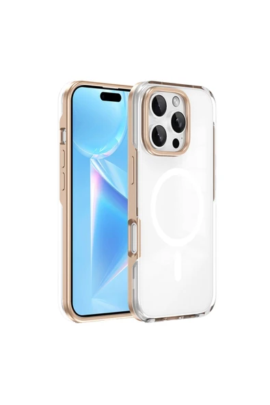 zore iPhone 16 Pro Max Kılıf Magsafe Şarj Özellikli Çıkarılabilir Arka Yüzeyli Zore Polar Kapak-Gold ürün görseli