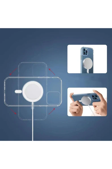 10LİNE AKSESUAR iPhone 12 Uyumlu Magsafe Şarj Özellikli Şeffaf Sert PC Zore Embos Kılıf-Renksiz - Resim 2