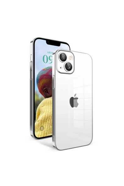 SAFA iPhone 14 Uyumlu Kamera Korumalı Renkli Çerçeveli Zore Garaj Kılıf-Gümüş ürün görseli