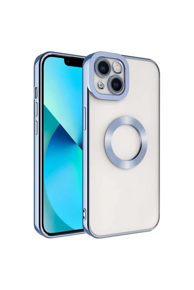 foggy iPhone 13 Uyumlu Kamera Korumalı Logo Gösteren AdamaxAksesuar Omega Kapak - Mavi Açık ürün görseli