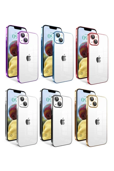 SAFA iPhone 14 Uyumlu Kamera Korumalı Renkli Çerçeveli Zore Garaj Kılıf-Gümüş - Resim 2