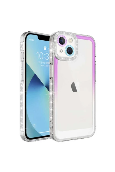 kilifdakilif iPhone 14 Uyumlu Simli ve Renk Geçiş Tasarımlı LZore Korumalı Zore Park Kılıf-Mor-Beyaz ürün görseli