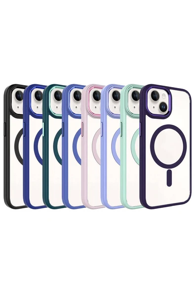 Marselit iPhone 15 Plus Uyumlu Wireless Şarj Özellikli Zore Krom Magsafe Silikon Kılıf-Koyu Yeşil - Resim 2