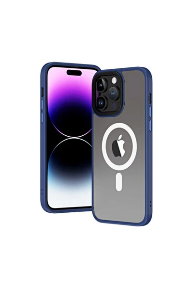 SAFA iPhone 14 Pro Uyumlu Wireless Şarj Özellikli Zore Hibrit Magsafe Kılıf-Mavi ürün görseli 1