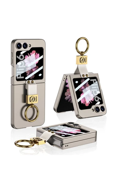 SAFA Galaxy Z Flip 6 Kılıf Zore Z Harfli Yüzüklü Kıpta Kapak-Titanyum-Gri
