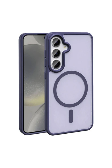 zore Galaxy S24 Plus Kılıf Magsafe Şarj Özellikli Mat Arka Yüzey Zore Sio Kapak-Koyu Mor - 1