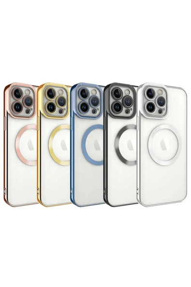 SAFA iPhone 13 Pro Max Uyumlu Magsafe Wireless Şarj Özellikli Zore Setro Silikon-Mavi - Resim 2