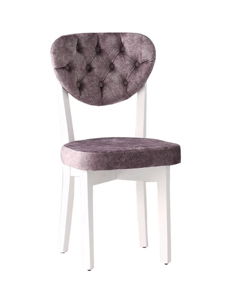 4 Adet Gala Sandalye Beyaz Ahşap Kapitoneli - 2