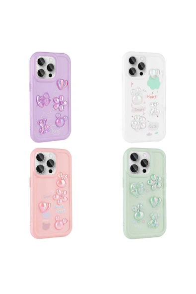 SAFA iPhone 14 Pro Max Uyumlu Kabartma Figürlü Parlak Zore Toys Silikon Kılıf-Beyaz - Resim 3