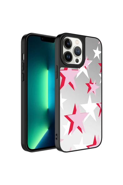 SAFA iPhone 13 Pro Max Uyumlu Aynalı Desenli Kamera Korumalı Parlak Zore Mirror Kılıf-Yıldız ürün görseli