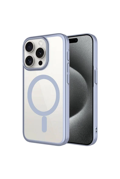 Marselit iPhone 15 Pro Max Uyumlu Wireless Şarj Özellikli Sert PC Zore Mat Riksos Magsafe Kılıf-Gri ürün görseli