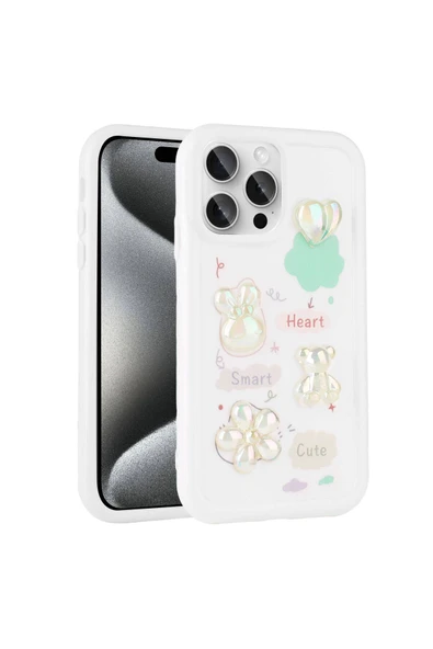 SAFA iPhone 14 Pro Max Uyumlu Kabartma Figürlü Parlak Zore Toys Silikon Kılıf-Beyaz ürün görseli