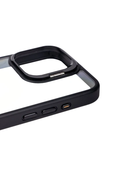 zore iPhone 15 Pro Uyumlu Kamera LZore Korumalı Standlı Zore Klon LNSM-li Kılıf-Gri - Resim 6