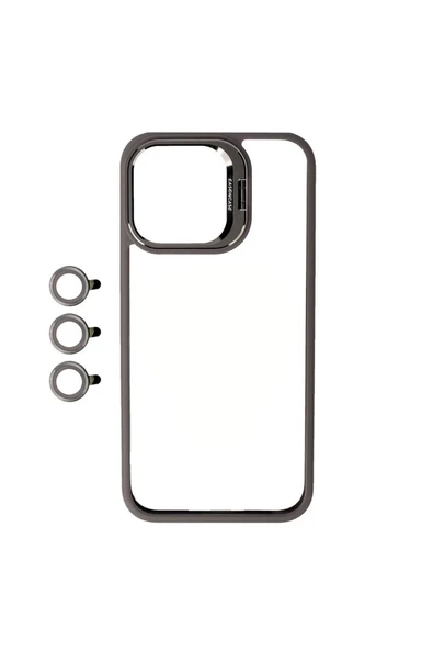zore iPhone 15 Pro Uyumlu Kamera LZore Korumalı Standlı Zore Klon LNSM-li Kılıf-Gri ürün görseli