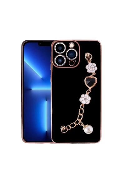 SAFA iPhone 14 Pro Max Uyumlu El Tutamaçlı Kamera Korumalı Zore Taka Silikon Kılıf-Siyah