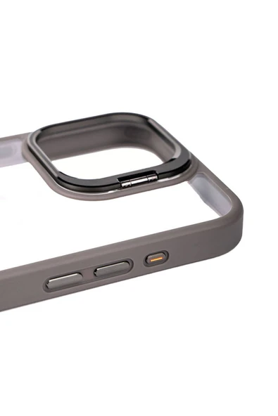 zore iPhone 15 Pro Uyumlu Kamera LZore Korumalı Standlı Zore Klon LNSM-li Kılıf-Gri - Resim 5