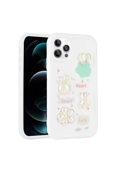 çelikeliletişim iPhone 13 Pro Max Uyumlu Kabartma Figürlü Parlak Zore Toys Silikon Kapak-Beyaz ürün görseli