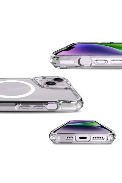 SAFA iPhone 14 Uyumlu Zore Magsafe Şarj Özellikli T-Max Magsafe Kılıf-Renksiz - Resim 4