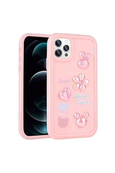 SAFA iPhone 12 Pro Max Uyumlu Kabartma Figürlü Parlak Zore Toys Silikon Kılıf-Pembe ürün görseli