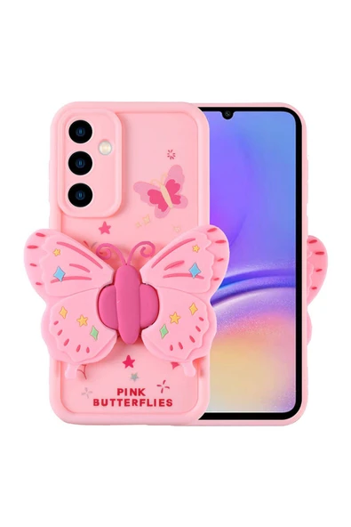 KILIFTECH Galaxy A05S Kılıf Kamera Korumalı Figür Tasarımlı Zore Kapya Kapak-Pembe Açık