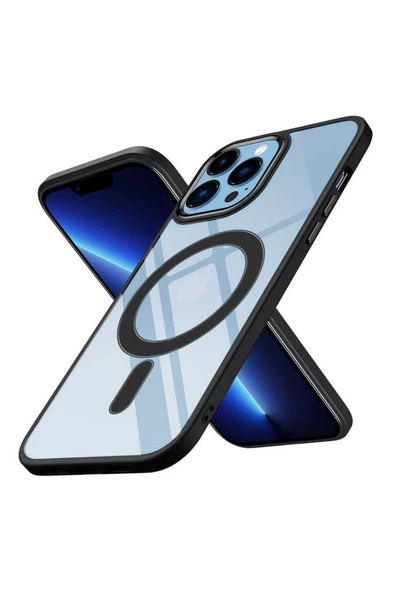 KILIFTECH iPhone 12 Pro Uyumlu Wireless Şarj Özellikli Zore Krom Magsafe Silikon Kılıf-Siyah ürün görseli