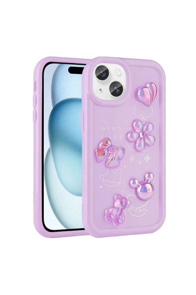 KILIFTECH iPhone 15 Plus Uyumlu Kabartma Figürlü Parlak Zore Toys Silikon Kılıf-Mor ürün görseli