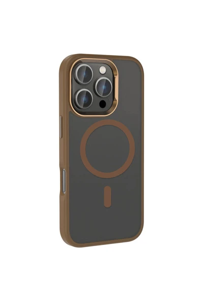 KILIFTECH Apple iPhone 16 Pro Kılıf Magsafe Şarj Özellikli Parlak Kamera Çerçeveli Zore Kost Kapak-Rose Brown - Resim 4