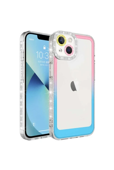 KILIFTECH iPhone 13 Uyumlu Simli ve Renk Geçiş Tasarımlı LZore Korumalı Zore Park Kılıf-Pembe-Mavi ürün görseli