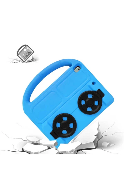 KILIFTECH iPad Pro 10.5 (7.Nesil)  Uyumlu Zore Wheel Car Tekerlek Standlı Tablet Eva Silikon Kılıf-Mor - Resim 4