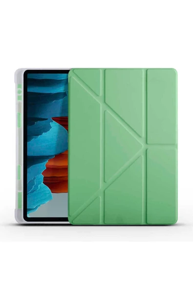 Marselit Galaxy Tab S7 T870 Kılıf  Uyumlu Zore Tri Folding Kalem Bölmeli Standlı Kılıf-Mor - Resim 6