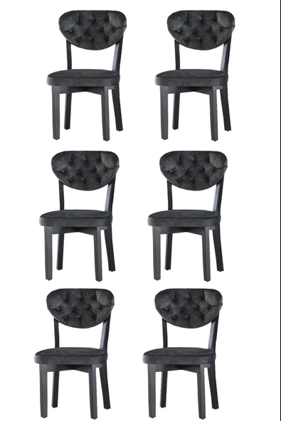 6 Adet Gala Sandalye Beyaz Ahşap Kapitoneli